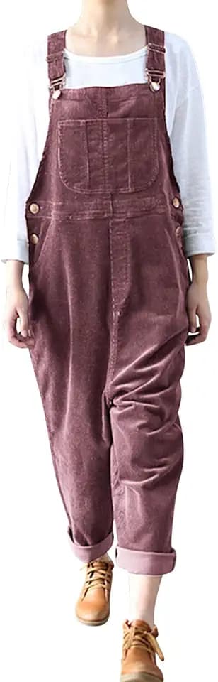 Lässiger Damen-Jumpsuit aus Kordsamt, Retro-Stil, ärmellos, Latzhose mit Taschen