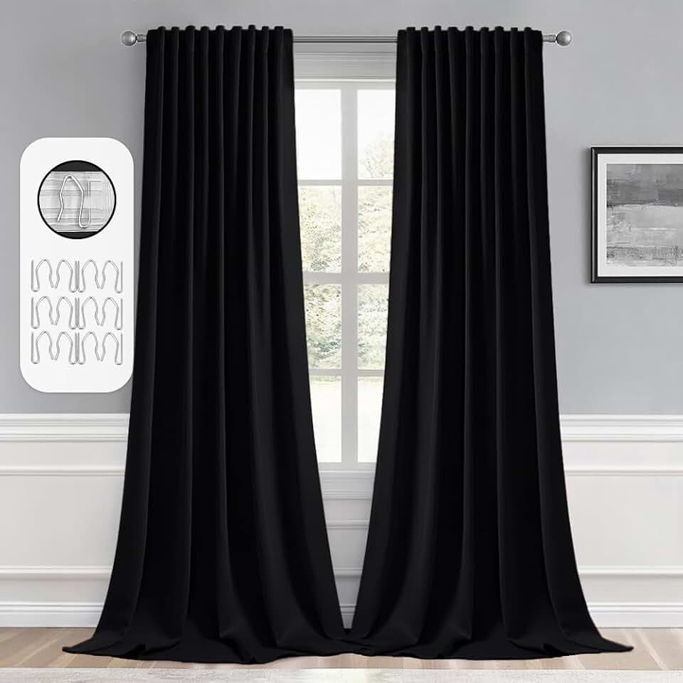 MIULEE Black Back Tab Blackout Curtains 52x104 Inch Length 2 Panels Set