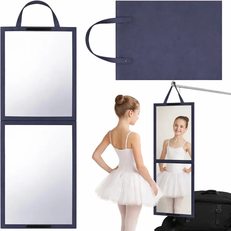 GlikCeil Foldable Portable Full Length Mirror for Dancer, Camping, Travel Grey 33.5" x 13.4" Portable Hanging Folding Mirror with Handle for Dance Competition Travel Full Body Backstage Mirrors
