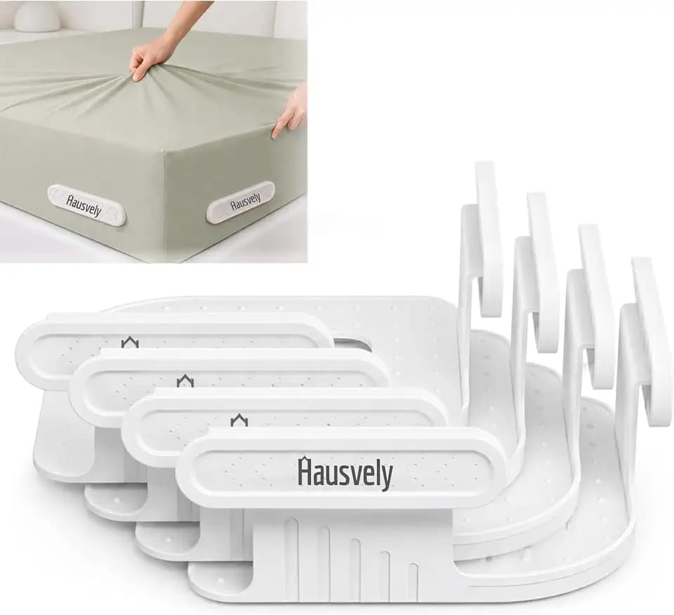 Bed Sheet Holder for Corners (4 Pack) – Keeps Sheets Tight & Wrinkle-Free – Fitted Sheet Clips & Fasteners for King Queen Twin Mattress – Durable Plastic Bedsheet Locker, White