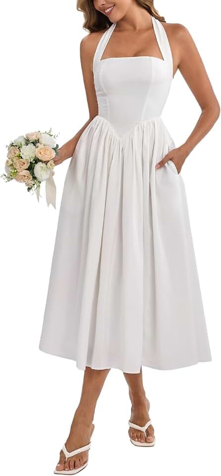Parthea Women's Halter Corset Wedding Guest Midi Dress