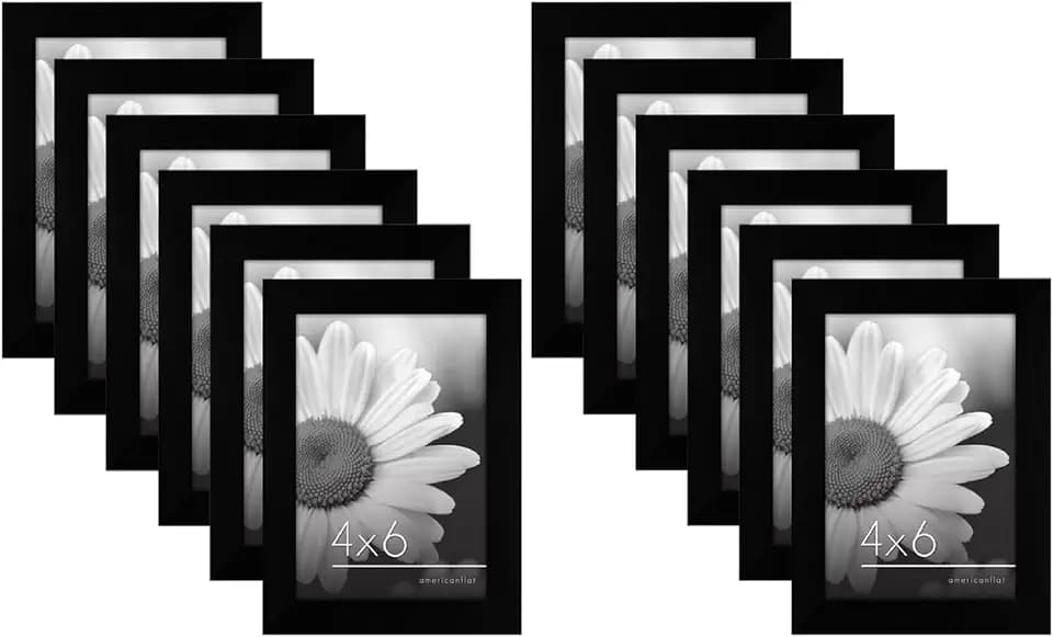 Americanflat 4x6 Picture Frame with Polished Plexiglass - Set of 12 - Signature Collection - Picture Frames with Engineered Wood - Photo Frame for Tabletop and Wall Display - Black