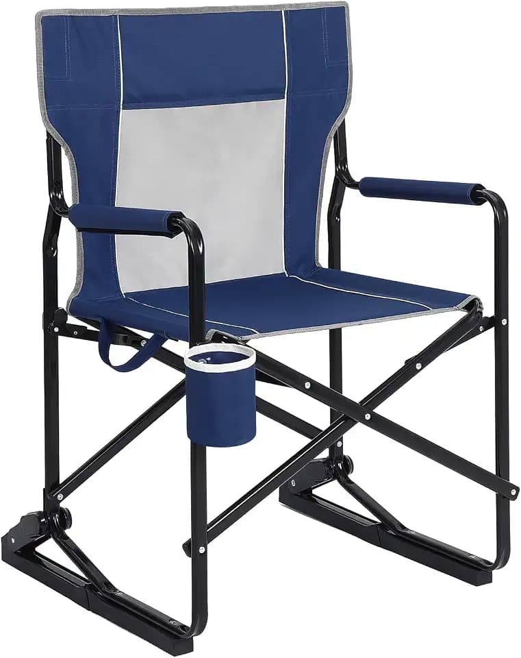 Garvee Outdoor Rocker Camping Chair - Portable, Folding Rocking Chair with Solid Durable Armrests, Drink Holder, Breathable Backrest Indigo Blue