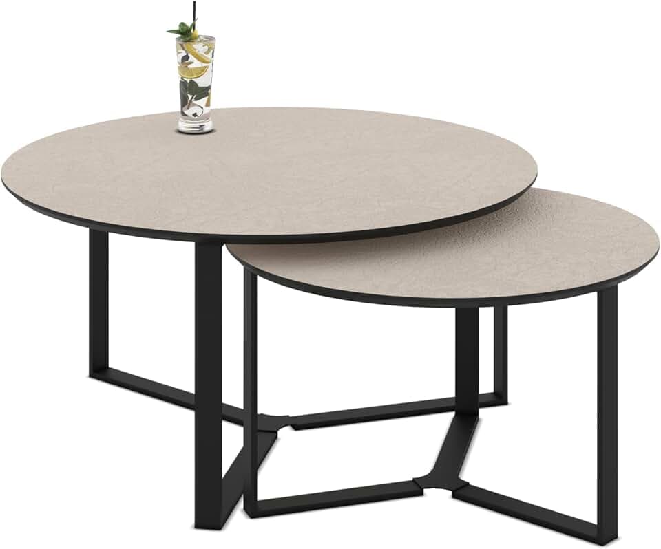 Hela Tische, 2er Set Couchtisch Massa, Cashmere m.Steinstruktur, Gestell Metall Rechteckig, Ø 80+60cm