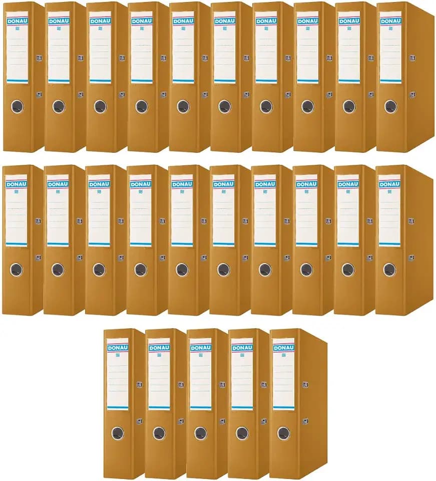 DONAU Master Ordner Breit 25er Pack/DIN A4 / 7,5 cm / 25 Stück/Golden/Kunststoffbezug PP/Carton Papier Schlitzordner Büroordner Aktenordner Ringordner/Grünen Punkt
