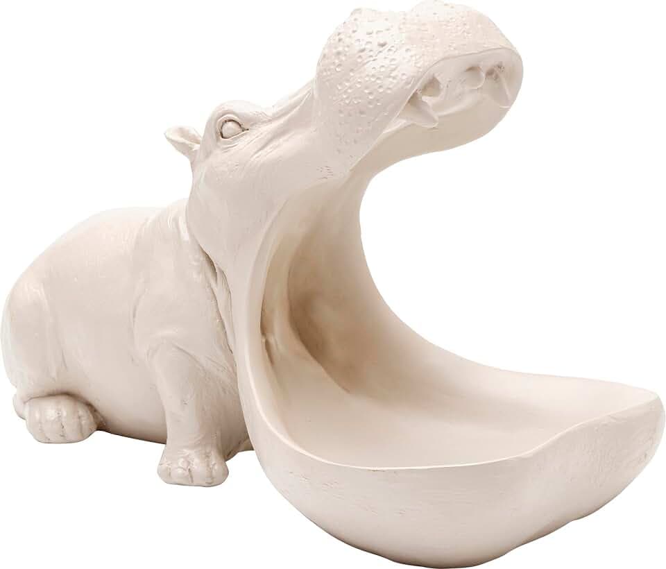 Kare Design Deko Figur Hungry Hippo, Greige, Deko Objekt, Wohnaccessoires, Schlüssel Ablage, Nilpferd, Tiermotiv, 17x14x27 cm (H/B/T)
