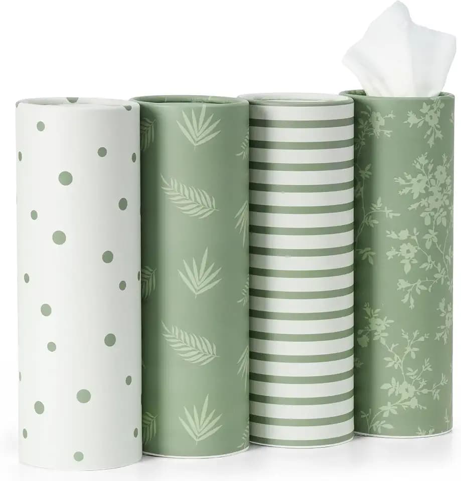 4 Pack Sage Green Car Tissue Holder with 3-Ply Facial Tissues Bulk