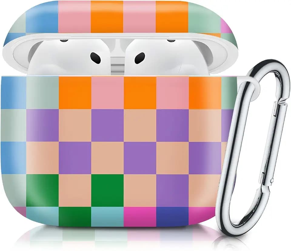 Case Compatible with AirPod 4th Generation 2024,Shockproof Protective Case Cover with Keychain for Women Men,Wireless Accessorie Charging Cases for Airpod 4th - Colorful Checkered