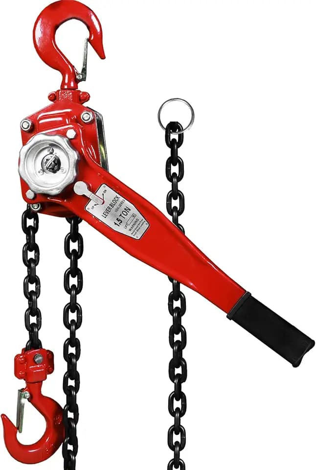 Big RED Manual Lever Chain Hoist,1-1/2 Ton 3000 lbs Capacity Come Along,G80 Grade Steel with Double-Pawl Brake,2 Heavy Duty 360° Rotation Hooks for Garage Factory Warehouse Ports Automotive Machinery
