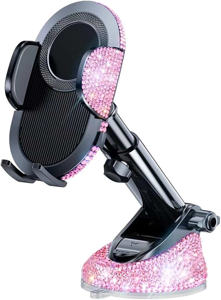 Bling Cell Phone Holders for Car Women[Powerful Suction] [Rally Racing-Grade Stability] Sparkle Car Phone Holder Mount Dashboard Windshield Vent for iPhone All Phones (Pink Rhinestone)