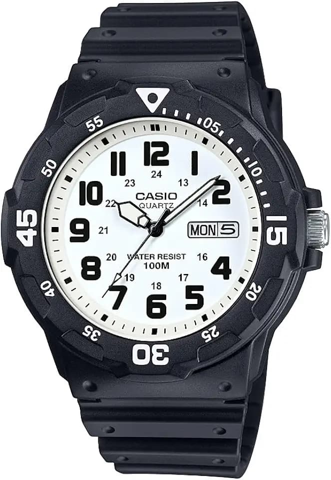 Casio MRW200H Series | Unisex Analog Watch | 100M WR | Stainless Steel Case | Resin Band | 2 Hand Analog (HR, Min, SEC) | Date Display | Screw Down Crown/Screw Down Caseback | 3 Year Battery