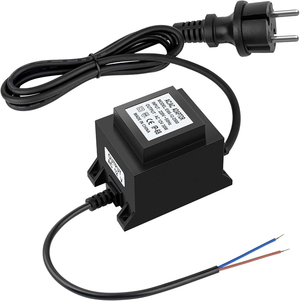 LED Trafo 12V Netzteil AC/AC 30W 2.5A, Außen Stecker Netzteil Transformator IP68 für LED-Beleuchtung und Teichpumpen