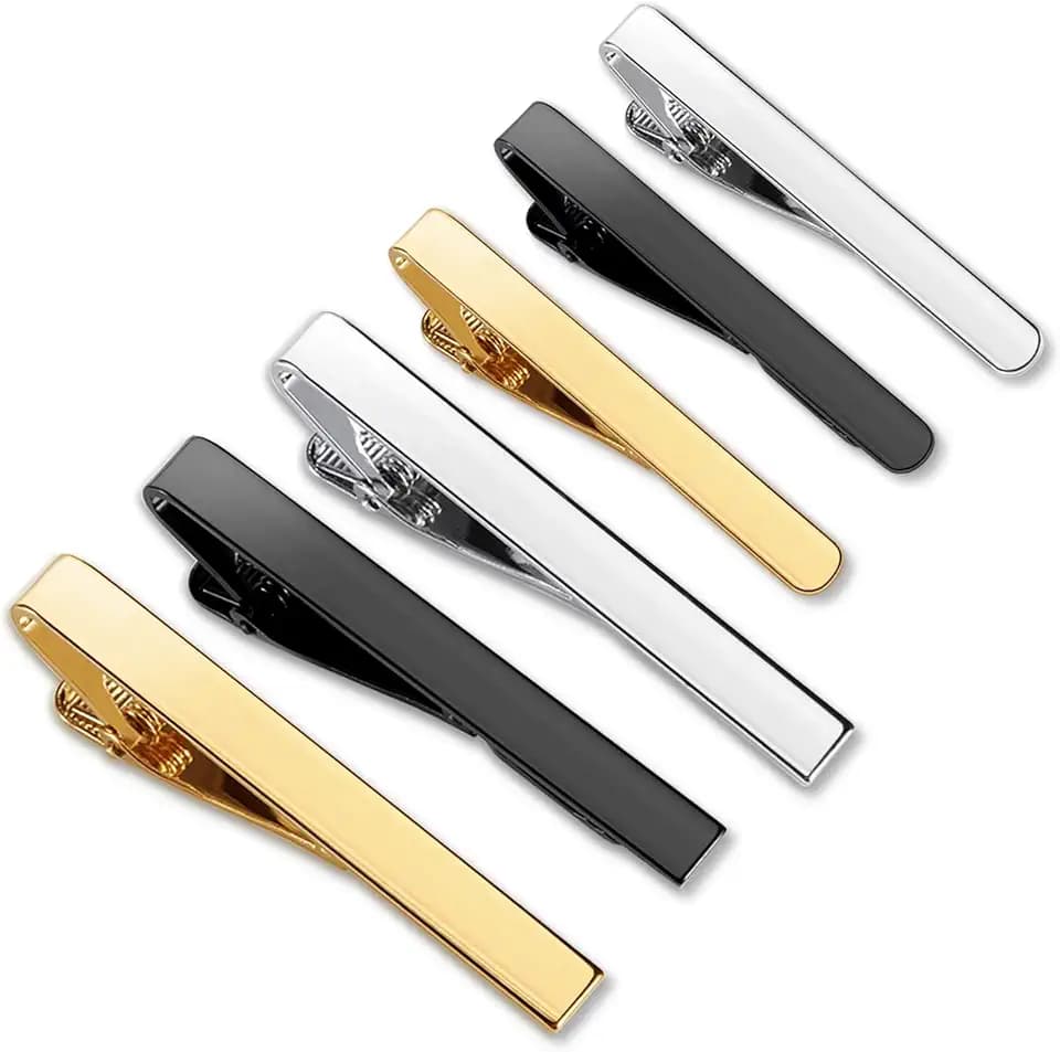 Tie Clips for Men 6-Pack, Viaky Classic Tie Bar Gold Silver Black 3 Tones