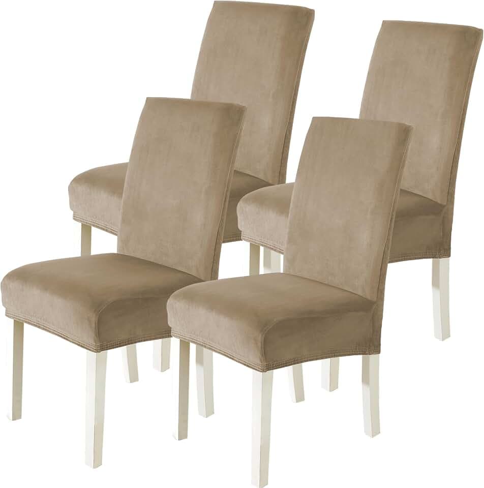 Stuhlhussen Samt 4er Set, Stretch Stuhlüberzieher, Stuhlbezug Schwingstuhl, Hussen Für Stühle Hochlehner, Stuhlbezüge Kratzfest, Universal Chair Cover Waschbarer, Kamel