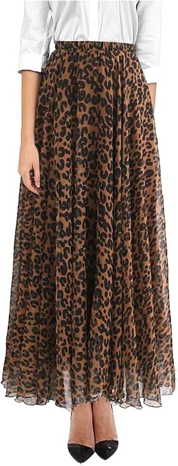 keland Damen Elastisch Leopard Drucken Aquarell Maxi Rock Kleid Mit Hoher Taille