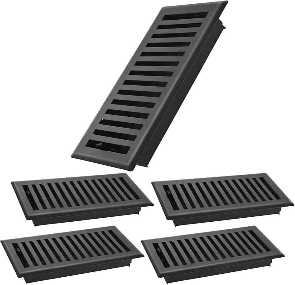 5 Pack Floor Register 4x10 Inches, Heavy Duty Walkable Floor Vent Covers, Easy Adjust Air Supply Lever Decorative Floor Vents - Vent Covers for Home Floor - Matte Black