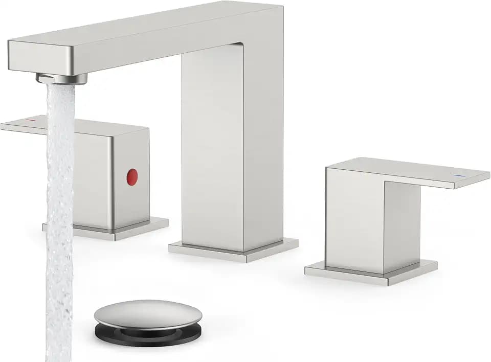 FORIOUS Brushed Nickel Bathroom Faucet 3 Hole, Widespread Faucet Commercial