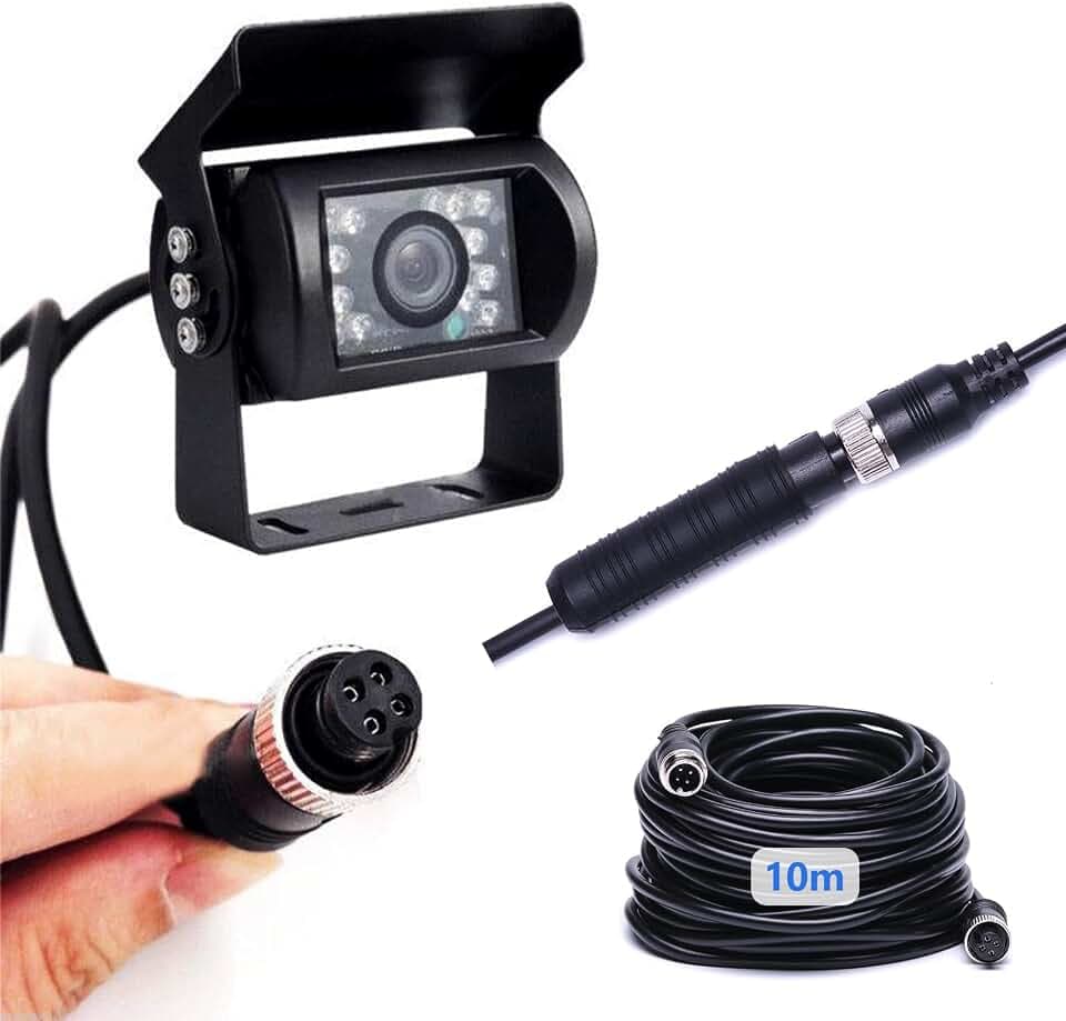 Hodozzy Rückfahrkamera 4 Pin Aviation Stecker 10 m Kabel, 18 IR Nachtsicht mit Hilfslinie IP69 wasserdichte Rückfahrkamera für Bus/Wohnmobil/LKW/Anhänger/Van/Schwertransport 12V-24V Kamera