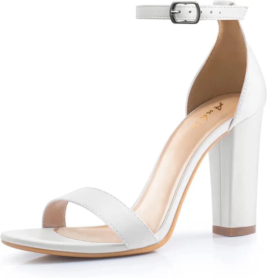 Ankis Nude Black White Heels for Women Open Toe Ankle Strap Heel Sandals