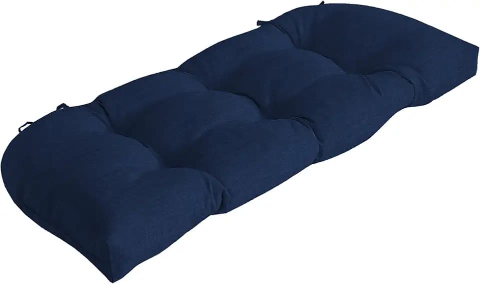 Arden Outdoor Tufted Wicker Settee Cushion, 41.5x18, Sapphire Blue