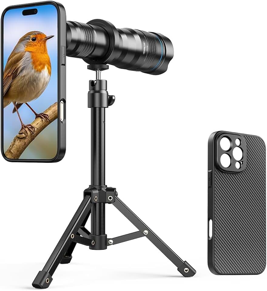 APEXEL Teleobjektiv mit integriertem Gehäuse für iPhone 16 Pro Max-36X, professionelles Teleobjektiv, stabile Stativhalterung