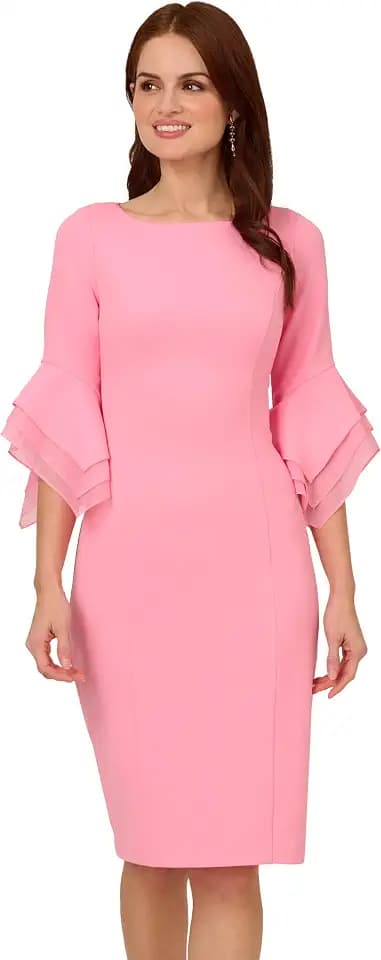 Adrianna Papell Knit Crepe Tiered Sleeve Dress, Navy Satn, 3