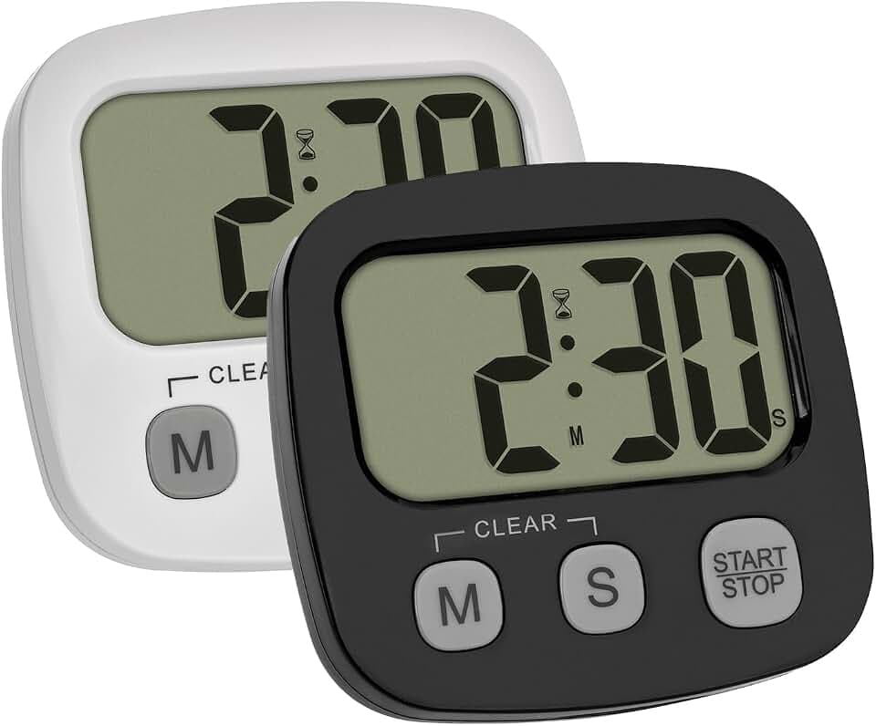 TFA Dostmann 2er-Set Digitaler Kurzzeitmesser zum Sport/Kochen/Lernen, 38.2057.40.02, inklusive Stoppuhr und Uhrzeit, magnetisch, großes Display, Eieruhr, Küchen-Timer, Sport-Timer, schwarz/weiß
