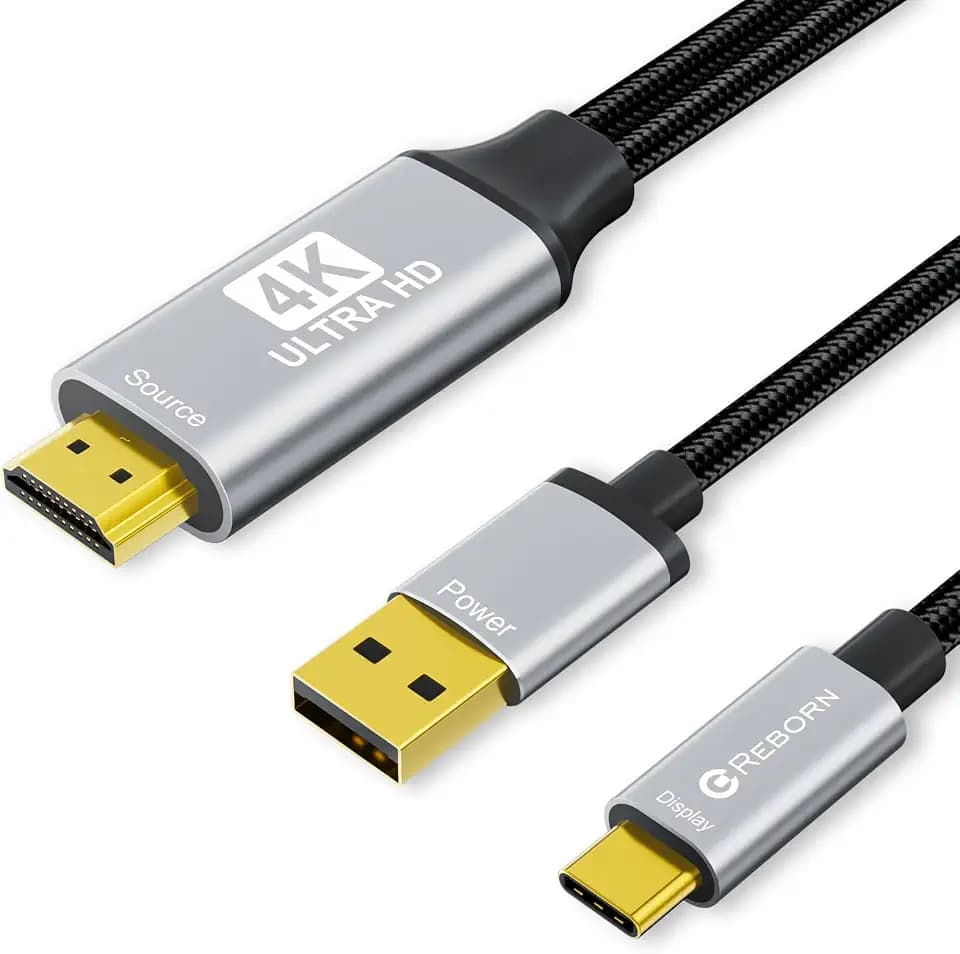 Reborn HDMI to USB C Cable Adapter [6FT 4K@60Hz], Uni-Directional HDMI (Source) to USB-C (Monitor) with USB Power for AR Glasses XREAL One、Air 2 Pro/VITURE Pro/RayNeo Air 2s,PS5,Portable Monitors