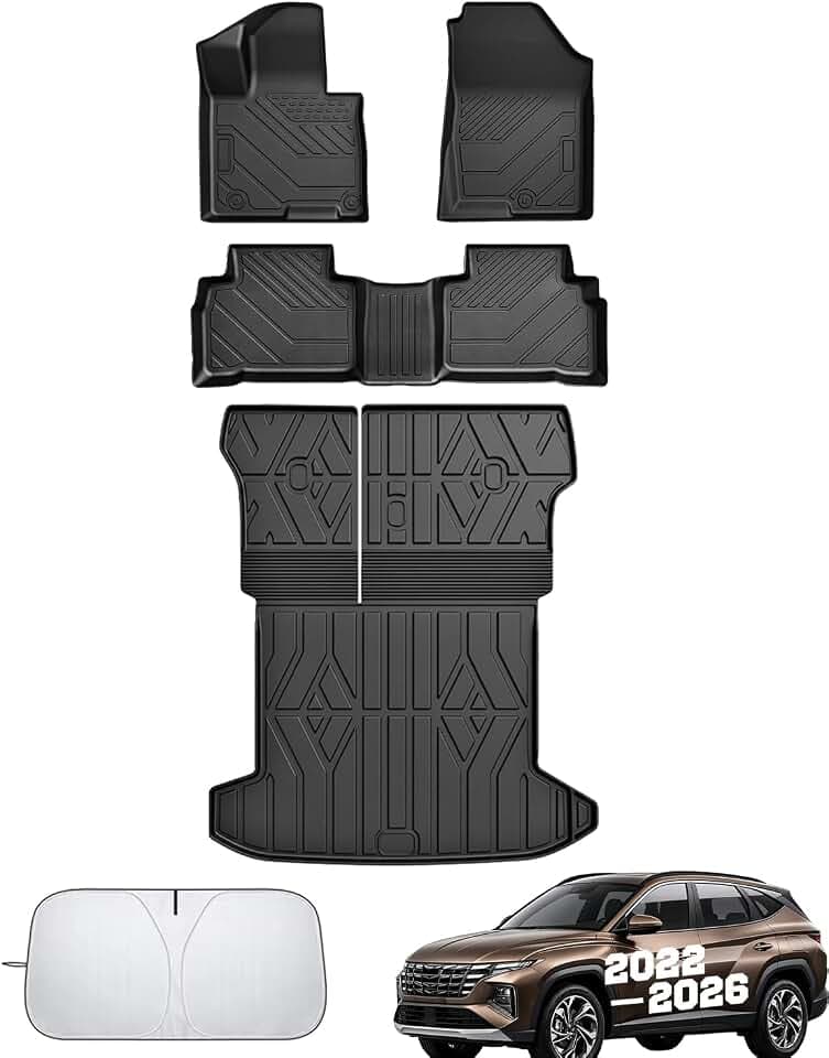 Floor Mats for Hyundai Tucson 2022-2025 2026(Excluding Hybrid & PHEV), All Weather Protection Custom Floor Mats Trunk Cargo and Car Windshield Cover Set for Car Accessories,Car Floor Liners Set