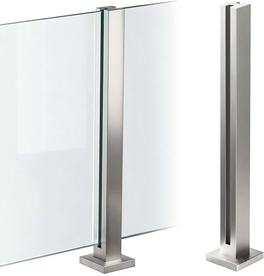 aus Edelstahl Glasgeländer pfosten mit Einsteckenden 60cm – Schwerlastbereich Glasmontageklemme für Veranda, Stufen, Garten, Terrasse, Treppe, Silbernes