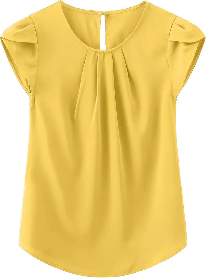 TASAMO Womens Tops Boho Pleated Shirts Dressy Casual Cap Sleeve Blouses