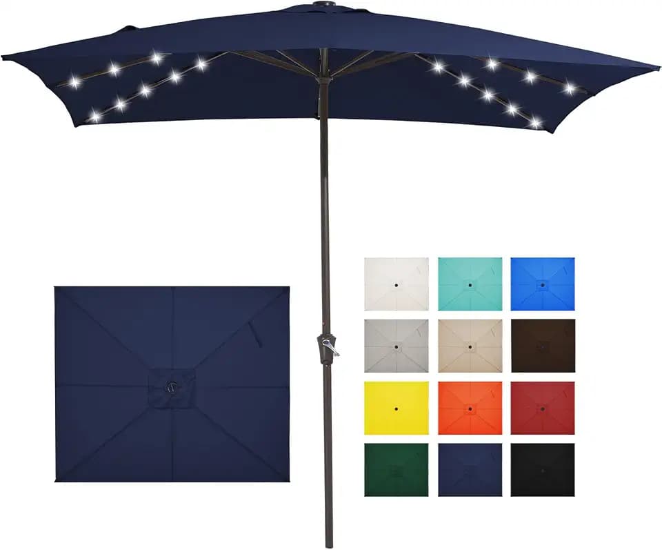 JEAREY 8x10' Rectangle LED Lighted Umbrella Patio Umbrella Outdoor w/Crank