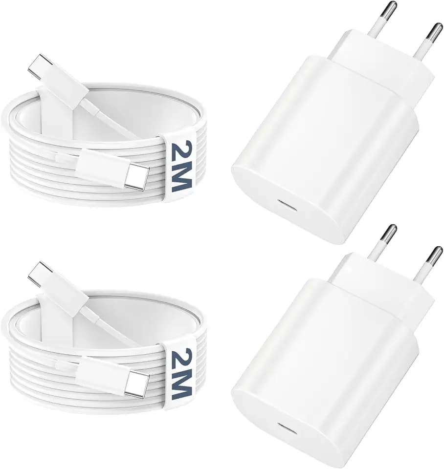 USB C Ladegerät mit Ladekabel für iPhone 18 Pro Max Duo 17 16 15 25W USB-C Schnellladegerät mit 2M USBC Kabel Schnellladekabel 4-Pack Typ C Adapter Netzteil Stecker für iPad, Samsung S26 S25 S24 S23