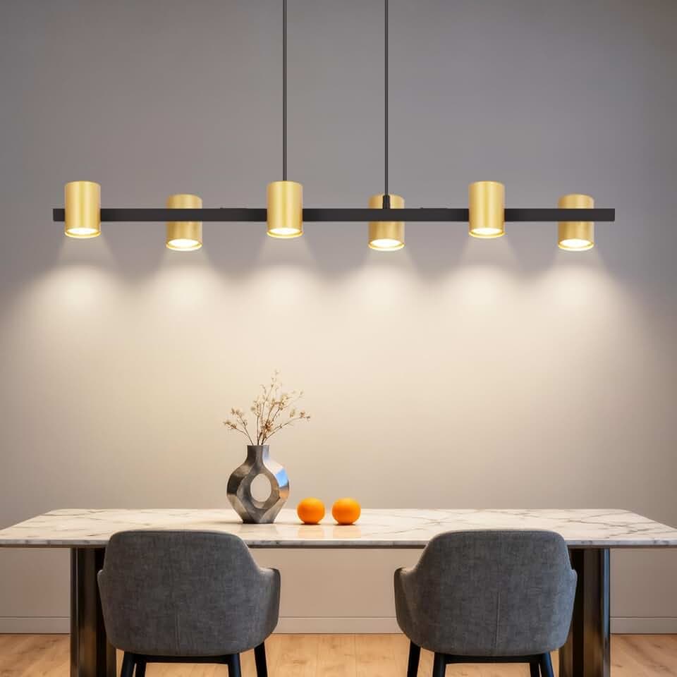 Pendelleuchte esstisch Hängelampe 6 Flammig: Modern Esstischlampe hängend in Schwarz Gold GU10 Esszimmerlampe Metall Hängeleuchte Industrial für Küche Wohnzimmer Esszimmer- Ohne Leuchtmittel