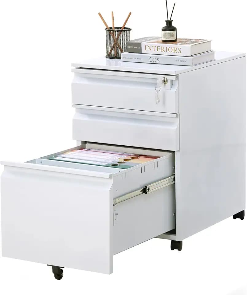 Garvee Mobile Filing Cabinet 3 Drawer with Lock & Anti-Tip Wheel