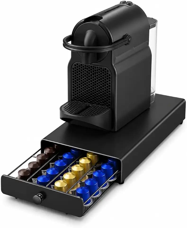 Kapselhalter für Original-Kaffeekapseln – Schublade aus Metall - Kapselspender für 40 Original Kapseln, Platzsparende Kapseln Aufbewahrung (38x18x6cm), Robuster Kaffeekapselhalter, Schwarz