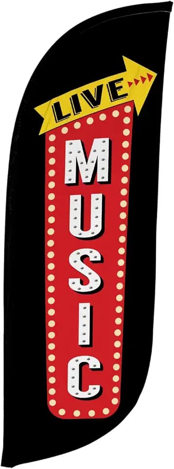 LookOurWay Feather Flag Banner - 8 Feet Tall Advertising Sign Swooper Flag Only, Attachment Only - Grand Opening Flags -Live Music - Black/Red/White