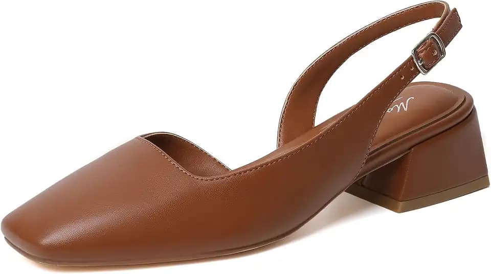 Mostrin Womens Chunky Low Heels D'Orsay Slingback Block Heel Pumps Closed Square Toe Dress Shoes for Work Office Daily Wedding