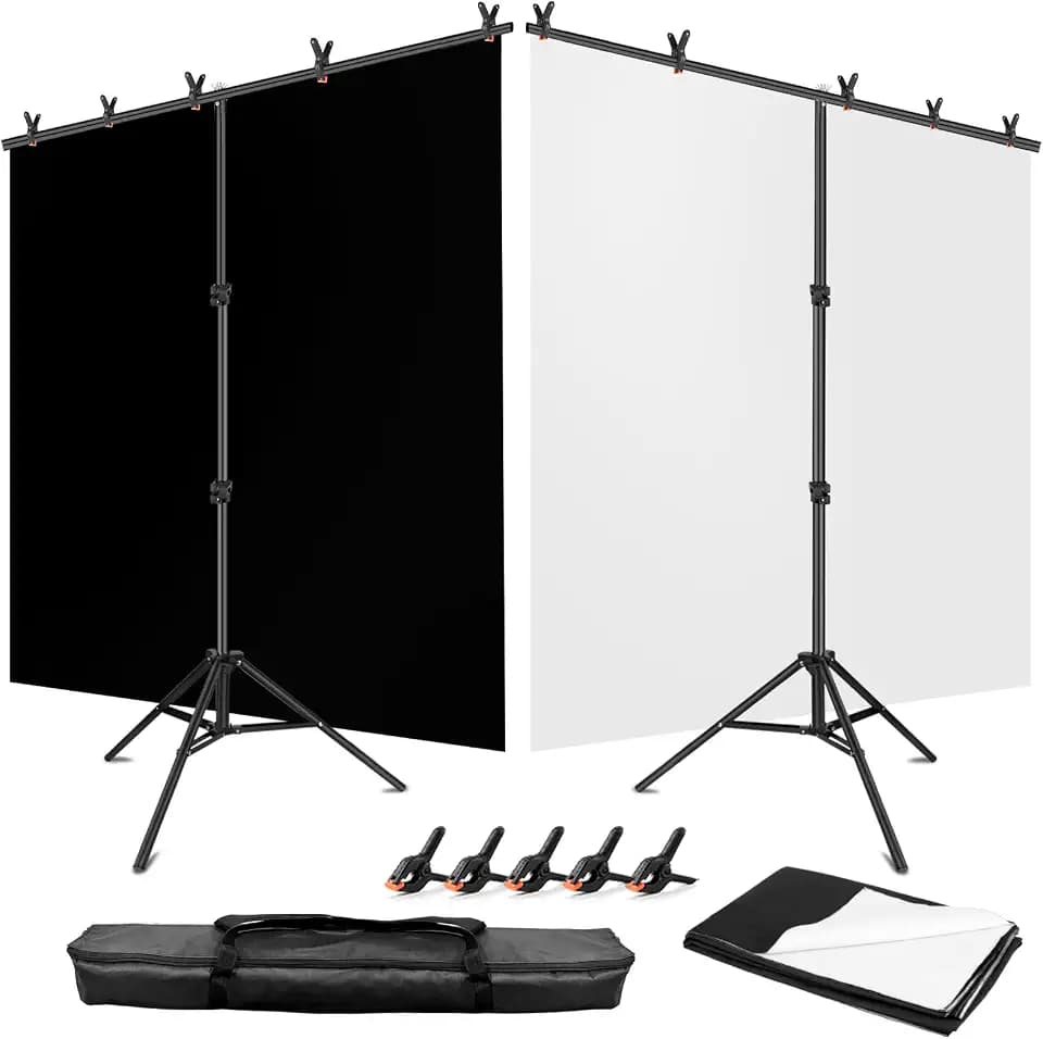 Black White Backdrop with Stand Kit 5x6.5FT, 2-in-1 Photo Background