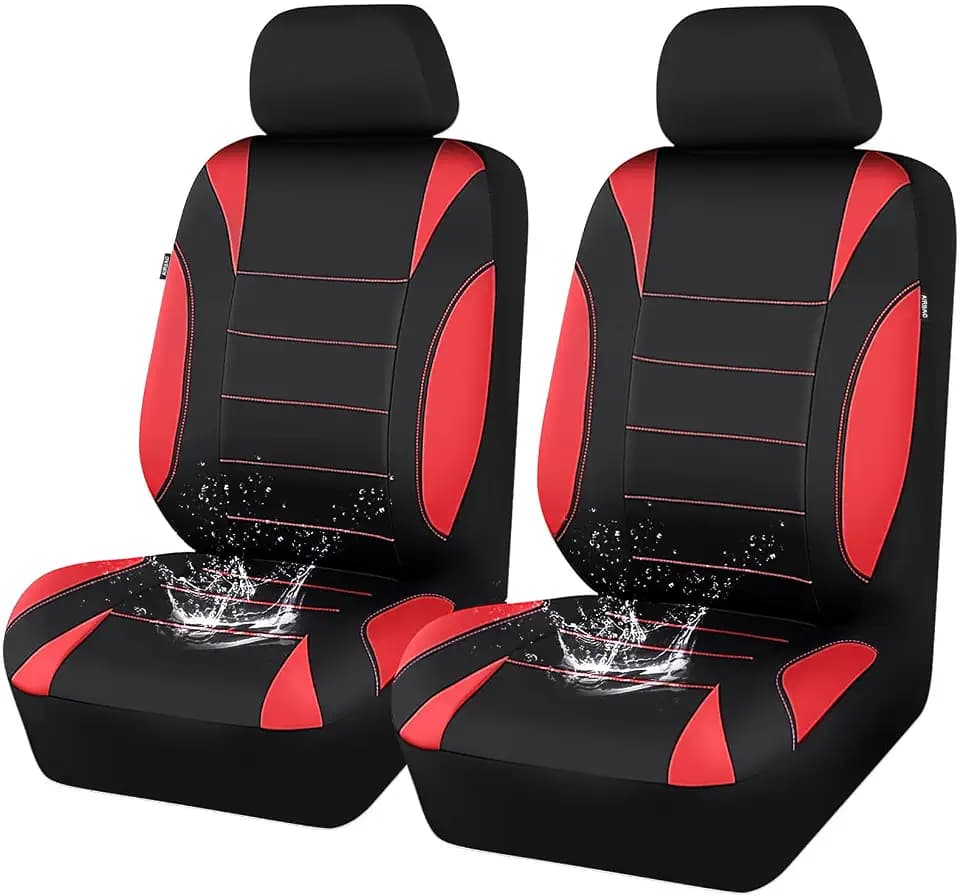 CAR PASS Neoprene Wetsuit Seat Covers, Waterproof Car Seat Covers Front with 5mm Composite EVA, Universal Fit for Car,Sedan, SUV TrucksAnti Slip, Airbag Compatible(Black and Red