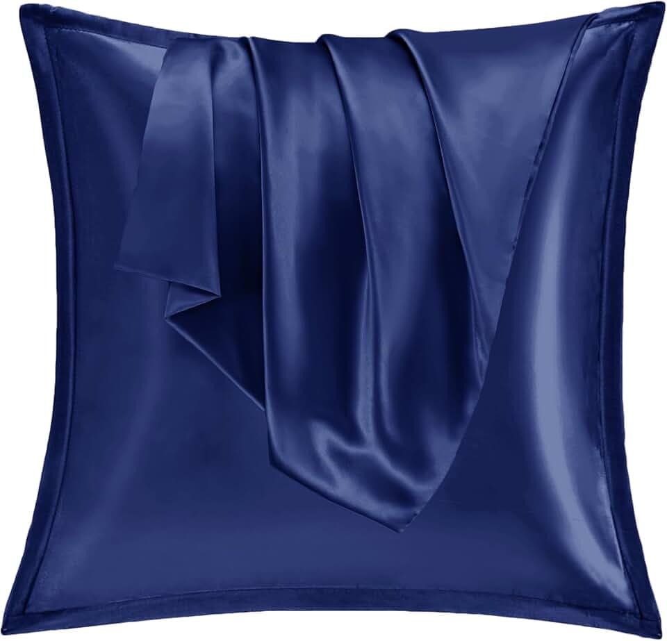 Vielit 2er Set Satin Kissnbezug 80x80 mit Zip,Weich wie EIN Silk Pillowcase,wie Seidenkissenbezug Geeignet für Curly Haar,Satin Kopfkissenbezug Kissenbezüge Navy Kissenhülle