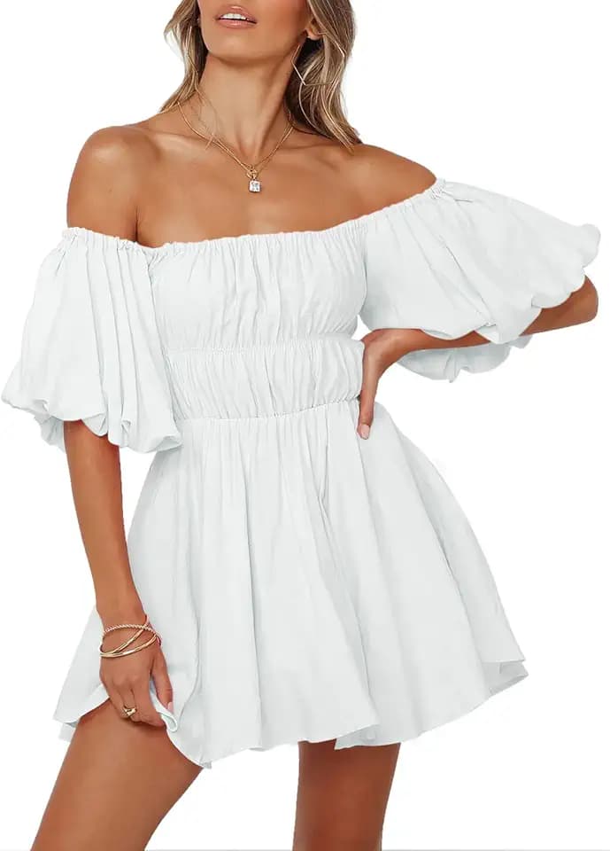 Dokotoo Womens Off The Shoulder Elastic Waist Summer Dresses