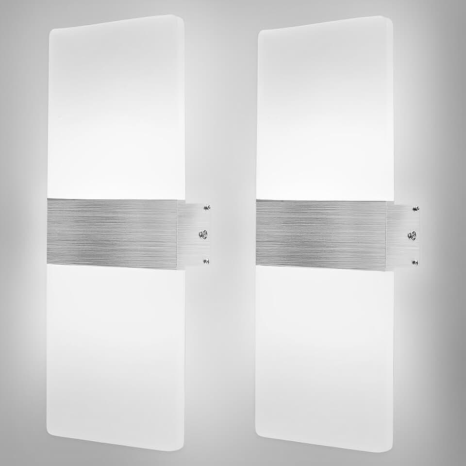 2 Stück Wandlampe Innen LED Kaltweiß 6500K Acryl Wandbeleuchtung