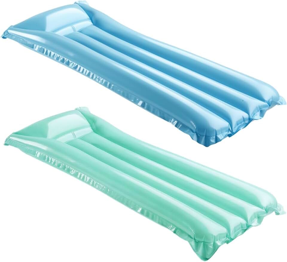 Aqua Pool Floating Raft 2 Pack - Inflatable Pool Float with Headrest Pillow, Lightweight Adult Lounge for Relaxing, Sunbathing & Drifting, Durable PVC, 70 x 28.5 in