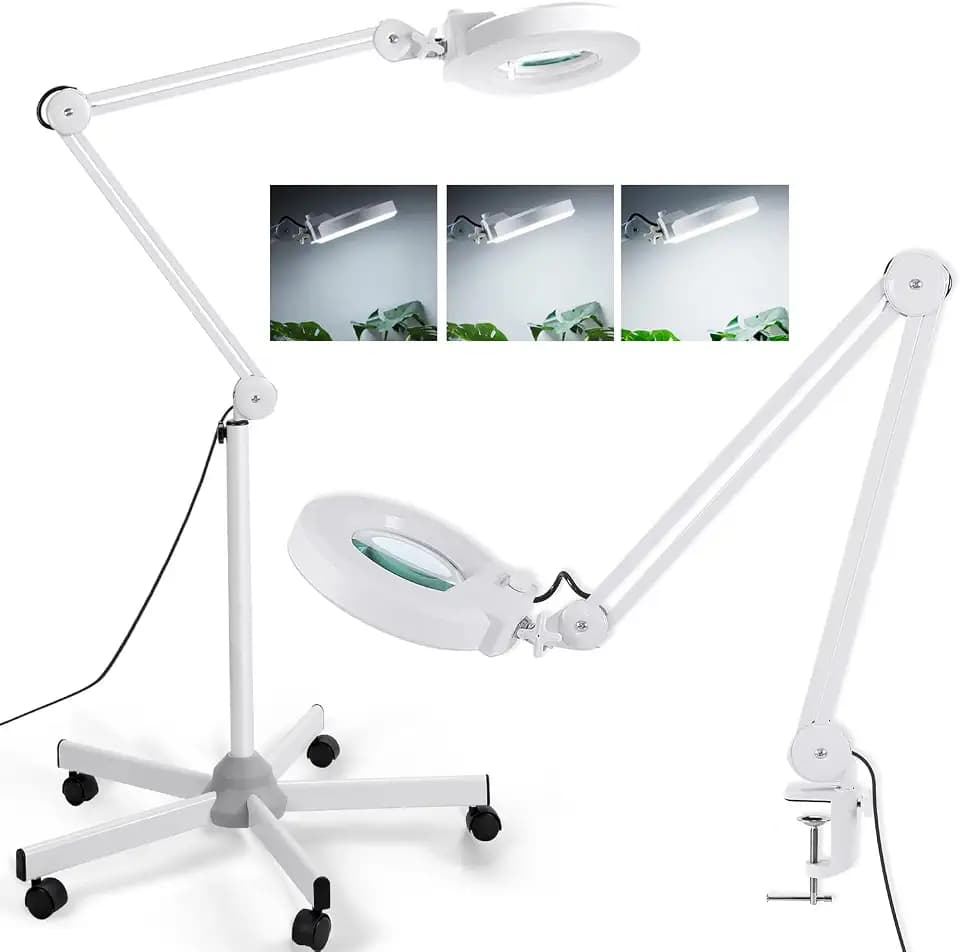Veemagni Super Bright 2,200 Lumens, 15X Magnifying Glass with Light and Stand, Floor Lamp with 5-Wheel Rolling Base for Facials Lash Estheticians, LED Lighted Magnifier for Eyelash Extensions Reading