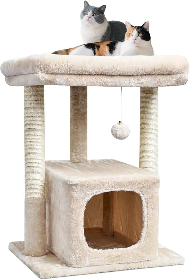 SYANDLVY 68cm Katzenbaum für Indoor-Katzen, Moderne Condo mit Plüsch Perch