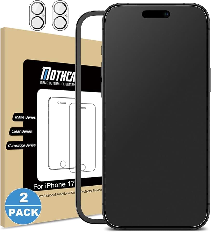 Mothca 2 Pack Matte Glass Screen Protector for iPhone 17 [6.3 inch] + 2 Pack Camera Lens Protector, Anti-Glare & Anti-Fingerprint Case Friendly Tempered Glass, Bubble Free, Smooth as Silk