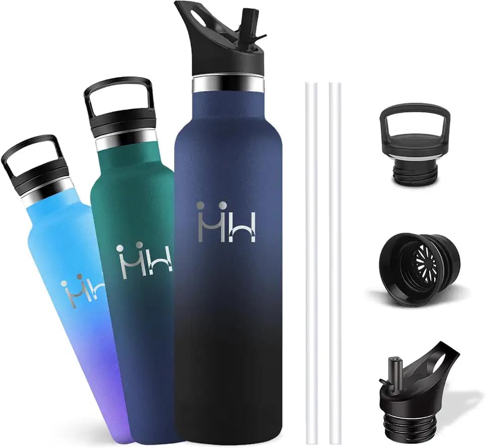 Trinkflasche Edelstahl, Trinkflasche 1l, BPA-Frei, Kohlensäure Geeignet, 24h Kalt & 12h Warm, Wasserflasche Auslaufsicher, Doppelwandige Vakuumisolierte, Thermosflasche für Schule, Büro, Alltag