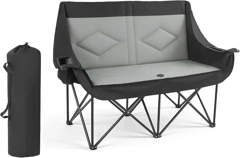 VEVOR Campingstuhl für 2 Personen Faltstuhl 300 kg Belastbar, Anglerstuhl mit 2 Getränkehaltern & Weinglashaltern & Zeitschriftenhalterungen & Tragetaschen, für Outdoor-Aktivitäten Angeln 1 STK.