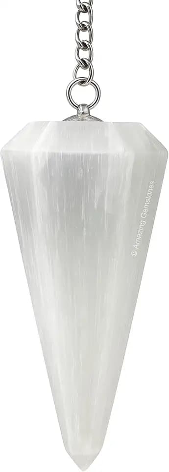 Amazing Gemstone Selenite Crystal Pendulum for Divination - Certified Dowsing Crystals and Healing Stones for Chakra Balancing and Meditation - Enhance Reiki Spiritual Growth with Healing Crystals